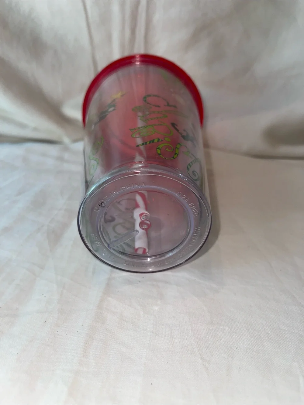 16 oz Festive Red Santa Holiday Tumbler with Candy cane stripe Straw